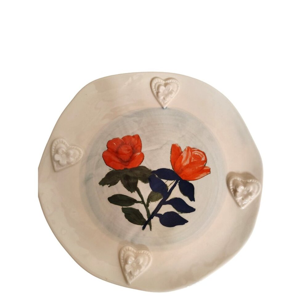 Francesca Kaye by Anthropologie Plate Red Roses, Boho Spring Garden 3-D Hearts